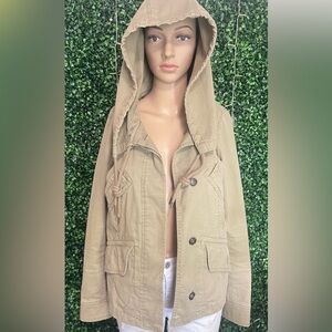 Dalia Collection Olive Green Utility Jacket with Hood and Drawstring Waist